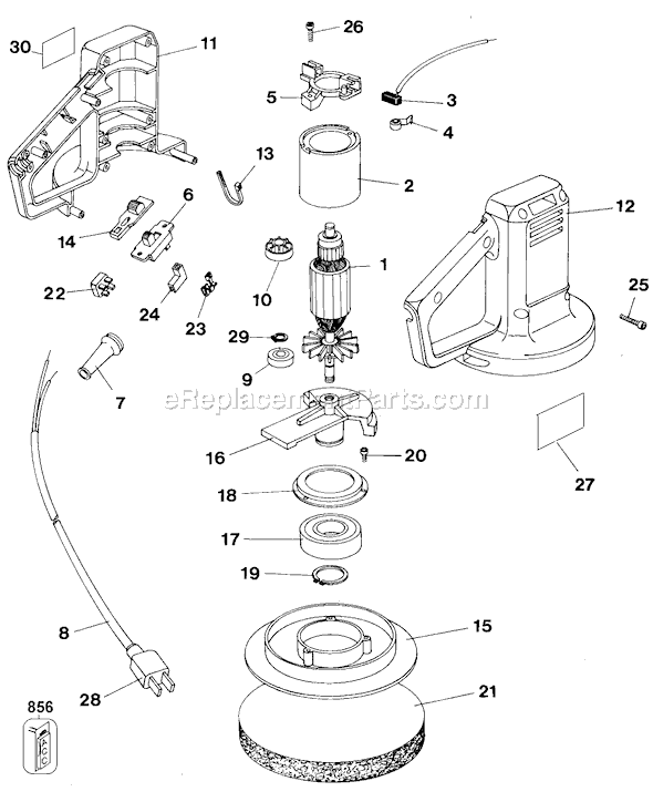Page A Diagram and Parts List for 9555 Type 2 Black and Decker Sander Polisher